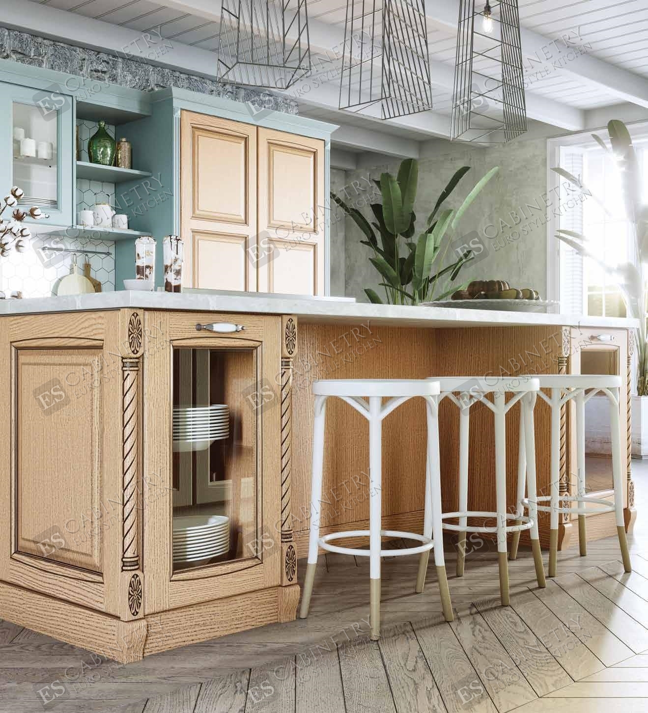 Bellagio kitchen | wood, white, dusty blue